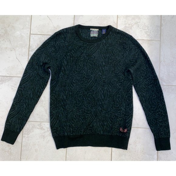 SCOTCH & SODA 100% Merino Wool Sweater XL L Dark Green Geometric Pattern - Picture 8 of 16